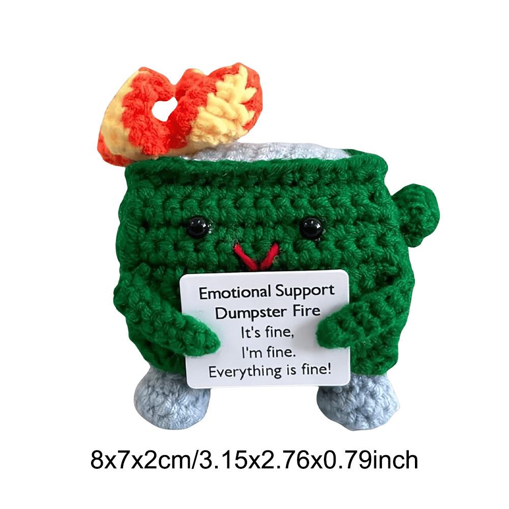 Cute Emotional Support Crochet Dumpster Fire Handmade Knitting Dumpster Fire Doll with Positive Words Christmas Gifts Desk Decor