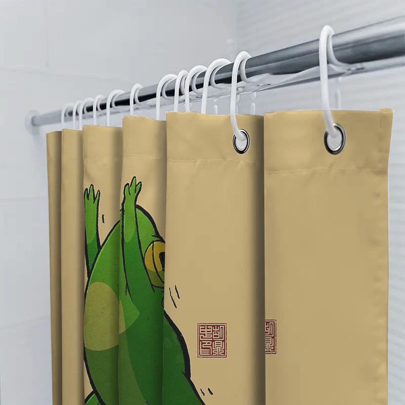 Cute Frog Shower Curtain Forest Animal Bathroom Decor Nature Themed Waterproof Fabric Shower Liner For Kids Room