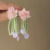 Rice bead crystal flower fringed earrings small fresh holiday wind sweet earrings super fairy temperament Mori earrings