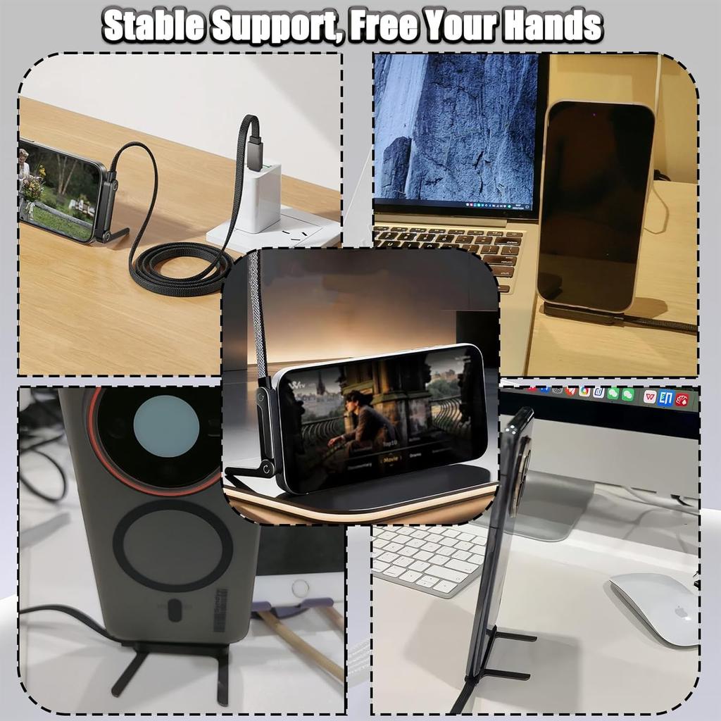 Multifunction USB Type C Cables 65W/240W High-speed Quick Charging Wire with Folding Phone Stands for IPhone 17 16 15 Samsung Xiaomi