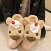 Cute Cartoon Fluffy Slippers Women Wear New Warm Flat Bottom Home Bag Head Cotton Slippers
