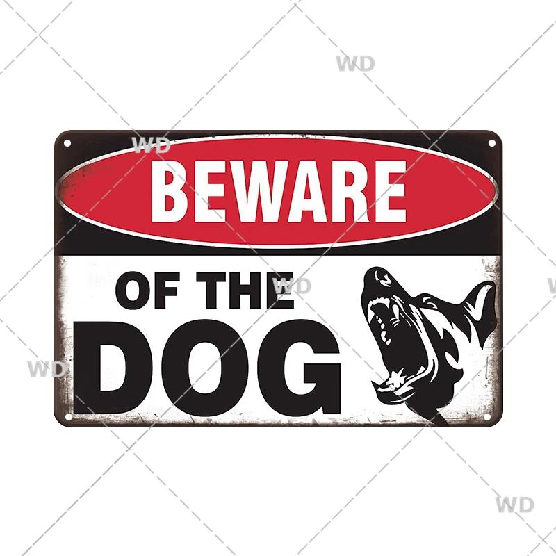 Retro Vintage Beware Of Dog Warning Vintage Tin Signs Caution Metal Plate Metal Poster Plaque For Club Home Pub Bar Wall Decor