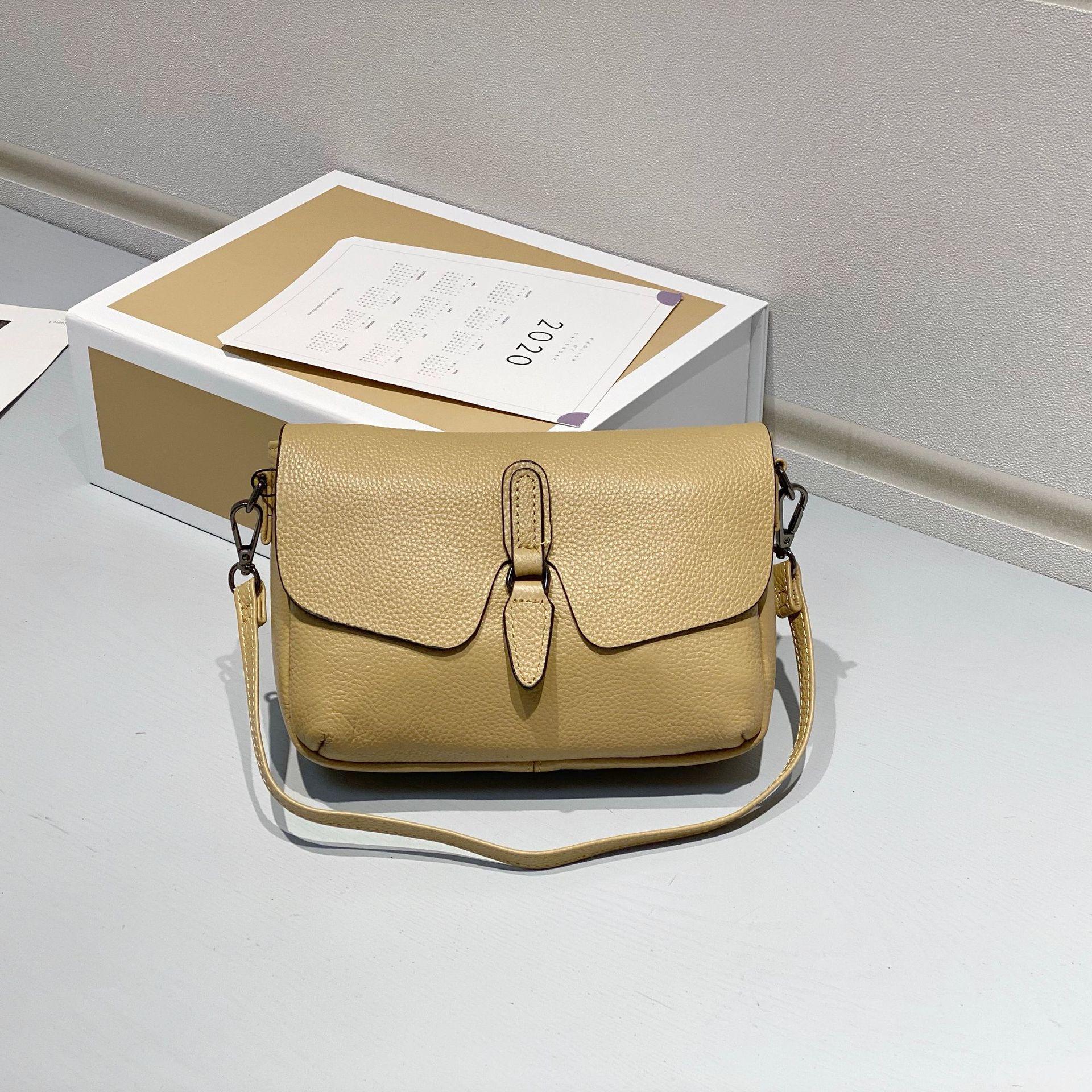 Premium Cowhide Leather Women’s Versatile Baguette Dumpling Crossbody Shoulder Bag хаки