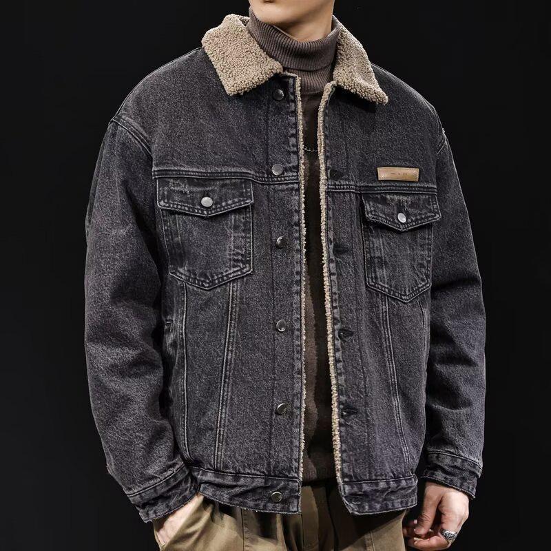 Retro-Jeansjacke für Herren mit Reverskragen – Lässiger, lockerer Schnitt, Arbeitsjacke