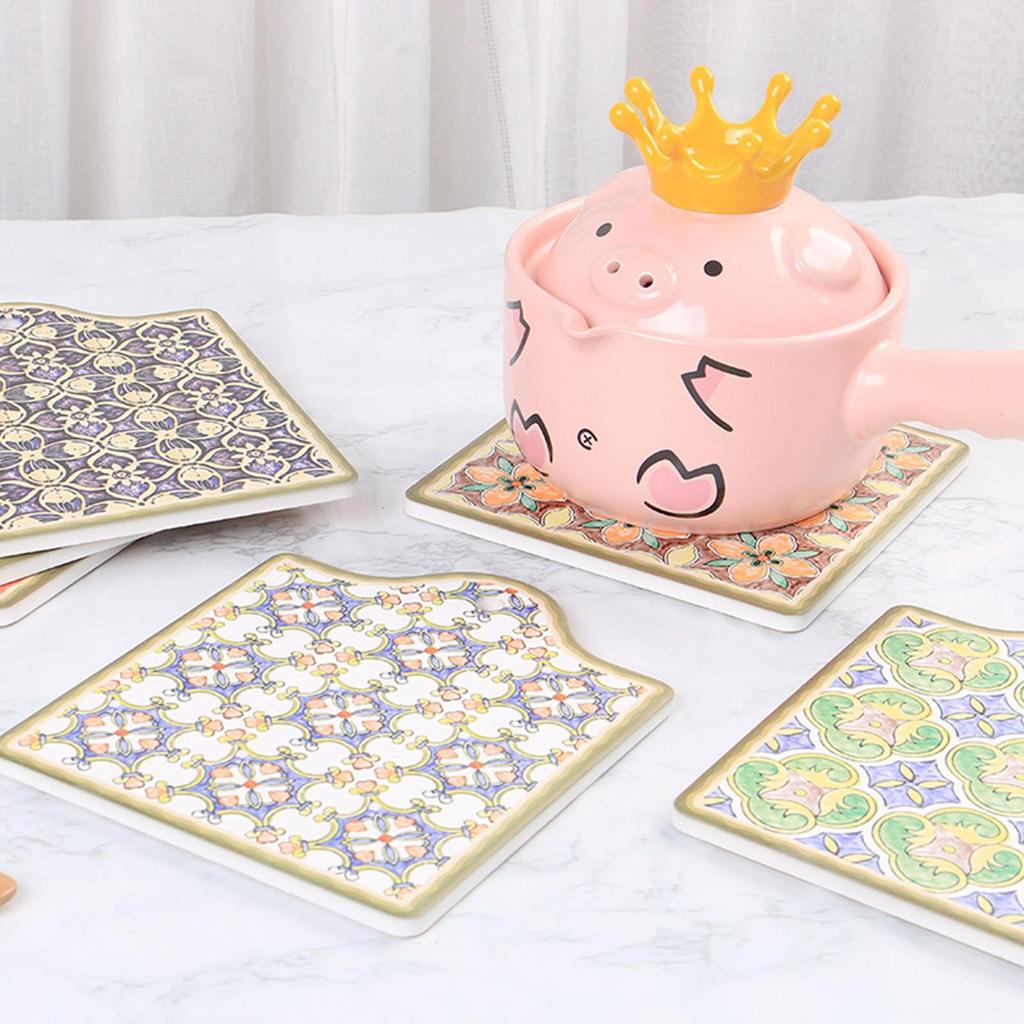4 Pieces Coasters with Cork Accessories Heat Insulation Ceramic Reusable Nordic for Tea