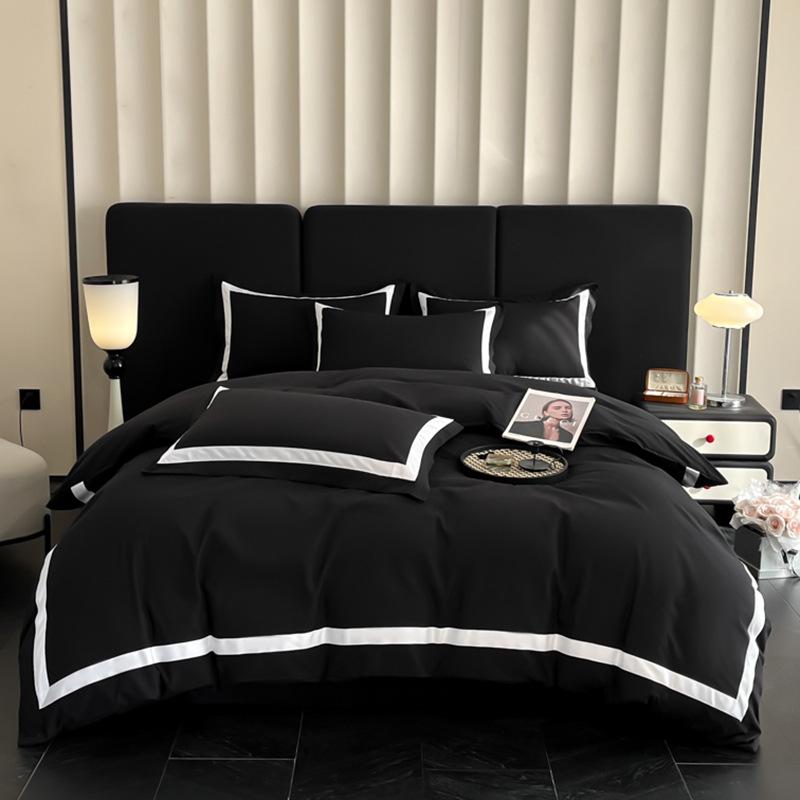 Premium Washed Cotton Luxury Bedding Set: Skin-Friendly, Brushed Duvet Cover, Sheet & Fitted Sheet - 4-Piece Hotel Style