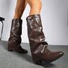 Large Size Women Ankle Boots 2026 New Pointed Toe Long Tube Booties Metal Buckle Chunky Heel Shoes Women Fashion Winter Shoes