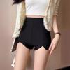 2024 Spring/Summer Women's High-Waisted Black Stretch Slimming Irregular Shorts