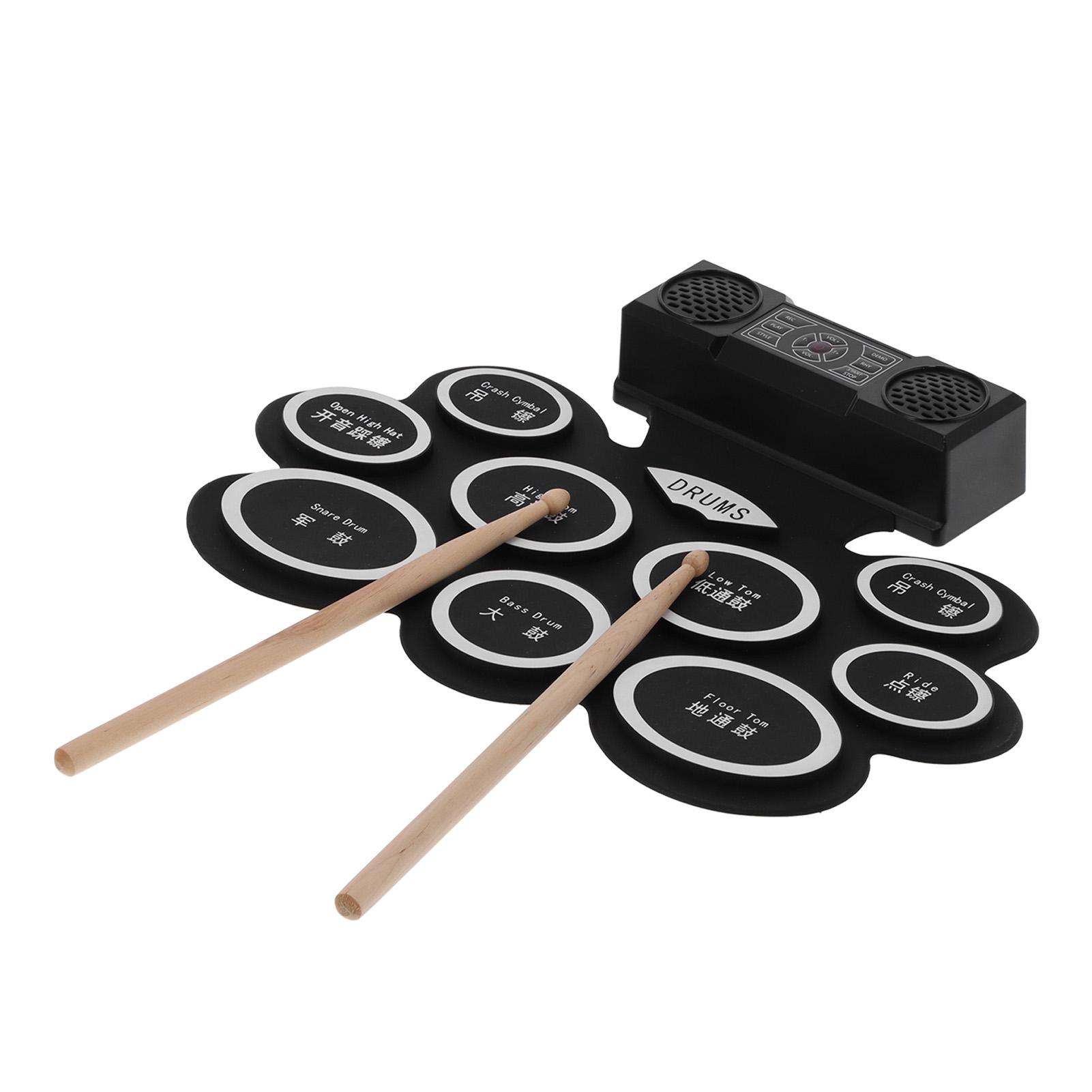 

Electronic Drum Pad Set Roll Up Foldable Kit with 2 Speakers Battery 100‑240V DM10US Plug
