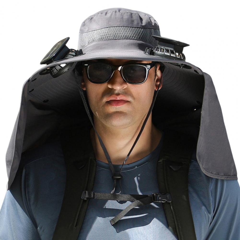 Solární klobouk s ventilátorem a klapkou na krk, dobíjecí přes USB, UV, duální chladicí ventilátor, rybářský klobouk, skládací, pro muže a ženy, rybářský, turistický, Mou
