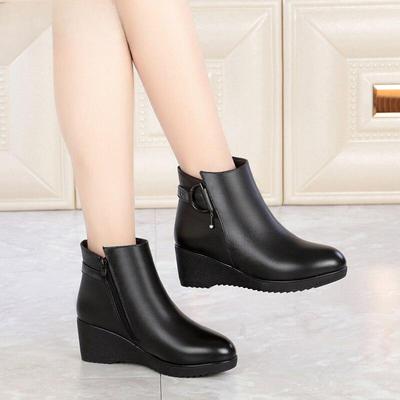 Boots Wedge Women Boots Shoes Thicken Wool Snow Boots Genuine Leather Women Winter Boots