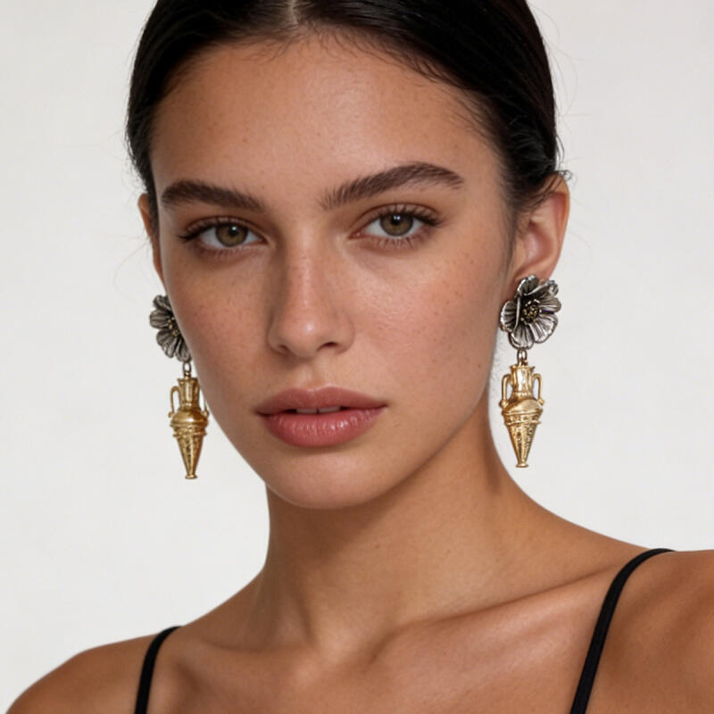Europ and America Style Alloy Flower Vase Earrings for Women Ladies Vintage Art Trend Temperament Pendant Earrings Jewelry Gifts