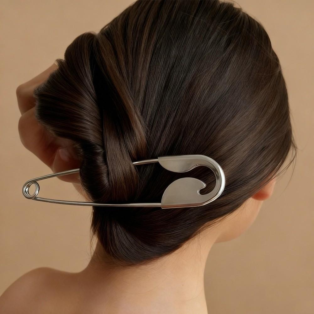 Large Size Safety Pin Hair Claws Minimalist Geometric Silver Hair Accessories Fixed Suit Brooch Pin Hairpins for Daily Wear