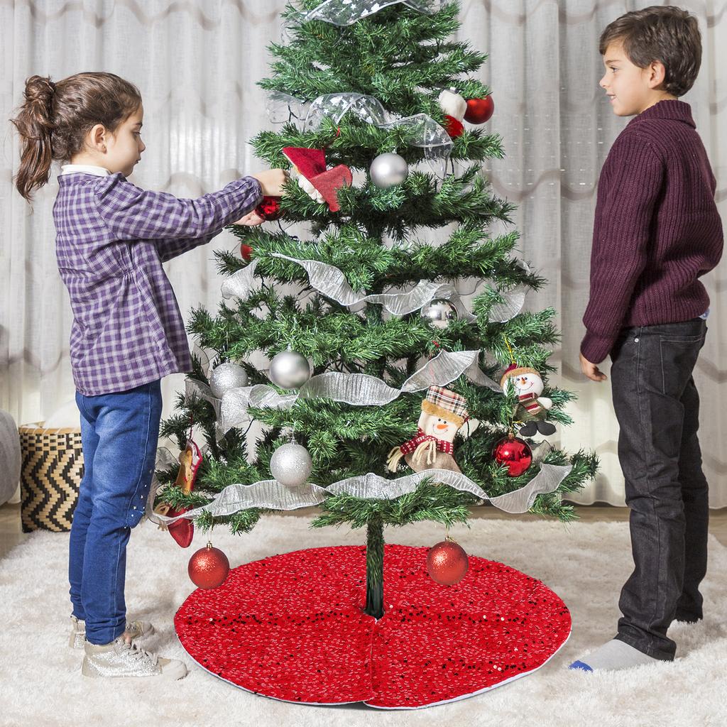 Red Tree Skirts with Small Sequins Sparkling Sequin Tree Skirt Small Tree Skirt for Party Rustic Xmas Holiday Decorations Home