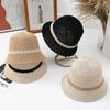 Summer Mesh Breathable Knitted Bucket Cap For Women Solid Color Wide Brim Sun Protection Panama Hat Outdoor Girls Travel Bob Hat