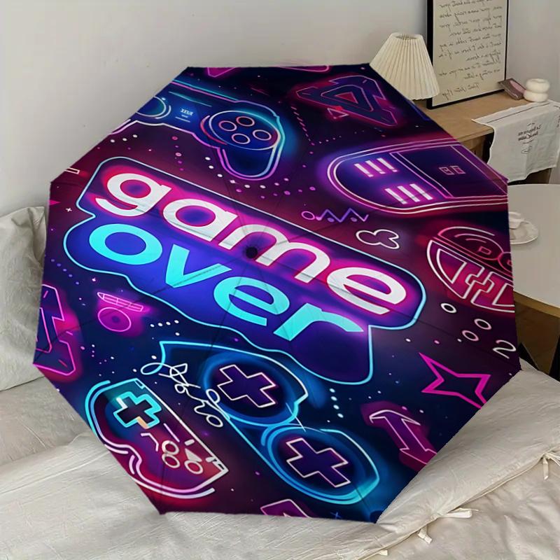 Neon Gaming Neon Game Over Automatic Opening Umbrella - Portable Folding Design with 8-Bone Steel Frame, , Ideal Gift for Gamers, Travelers,