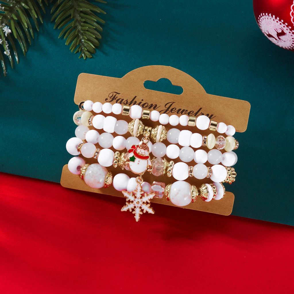 4Pcs/Set Christmas Colorful Crystal Beaded Bracelets Santa Claus Xmas Tree Bell Snowflake Pendant Bangle New Year Gift