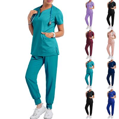 Ladies' Loose And Comfortable V-neck Long Sleeved Stand Up Collar Workwear With Multiple Pockets Suit Set