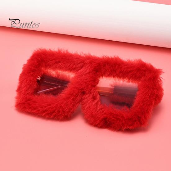 Women Sunglasses Fluffy Plush Trim Oblong PC Frame Anti-UV Sunscreen Eyewear for Club Parties Photography