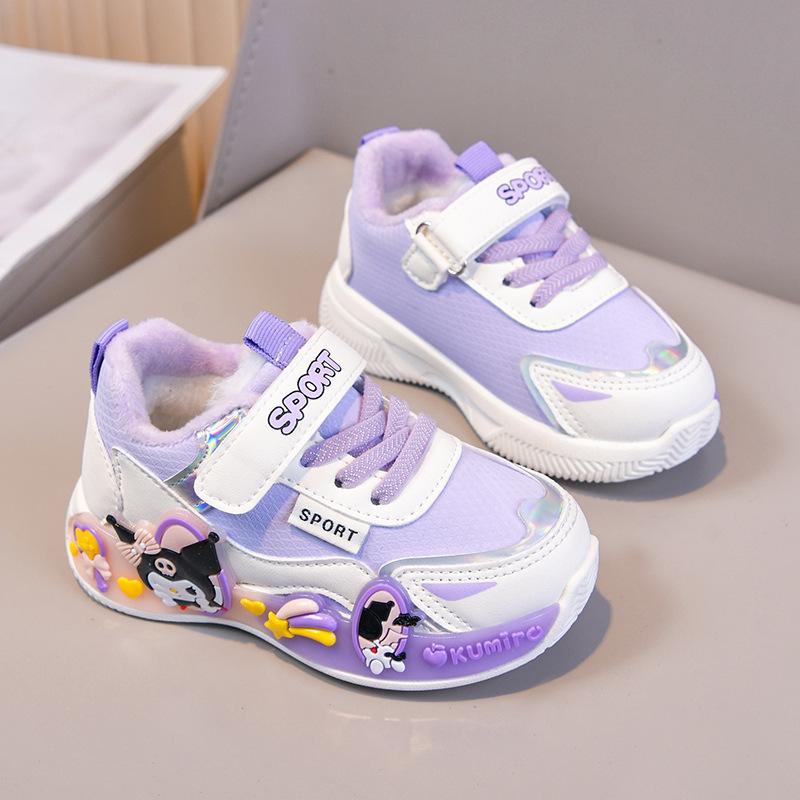 Girls' Kuromi Warm Velvet Sports Shoes: Autumn/Winter 2025, Non-slip Casual Toddler Shoes