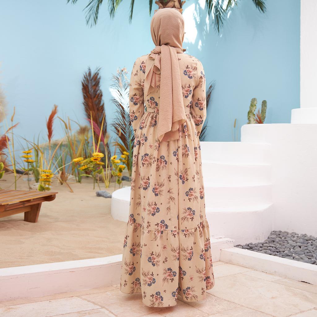 Buy Women Linen Dress Islamic Muslim Belted Summer Summer New Season Rose  Pattern Abaya Long Sleeve Quality Turkey Casual Fashion at affordable  prices  free shipping, real reviews with photos  Joom