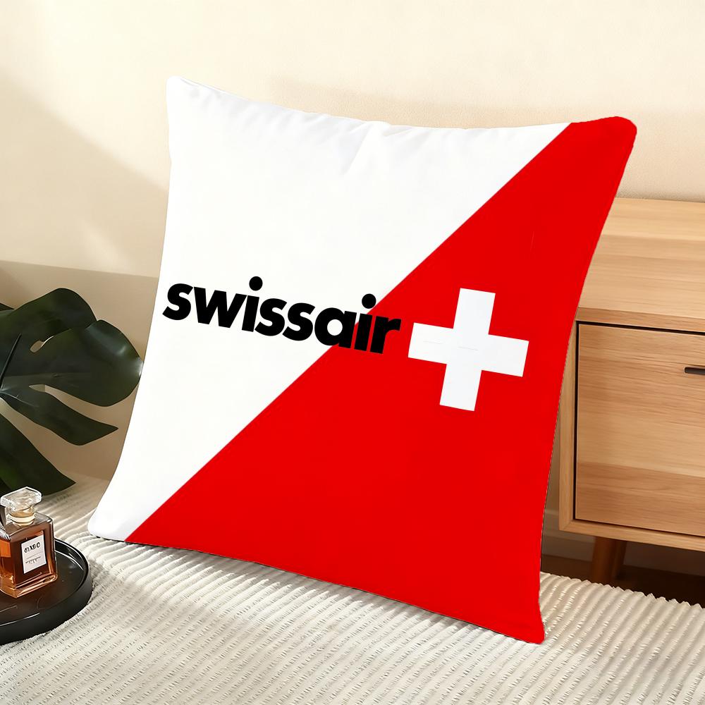 S-Swissair Cushion Cover Soft Short Plush Pillow Cover Smooth Cozy Texture Aesthetic Cushion Case Home Decor