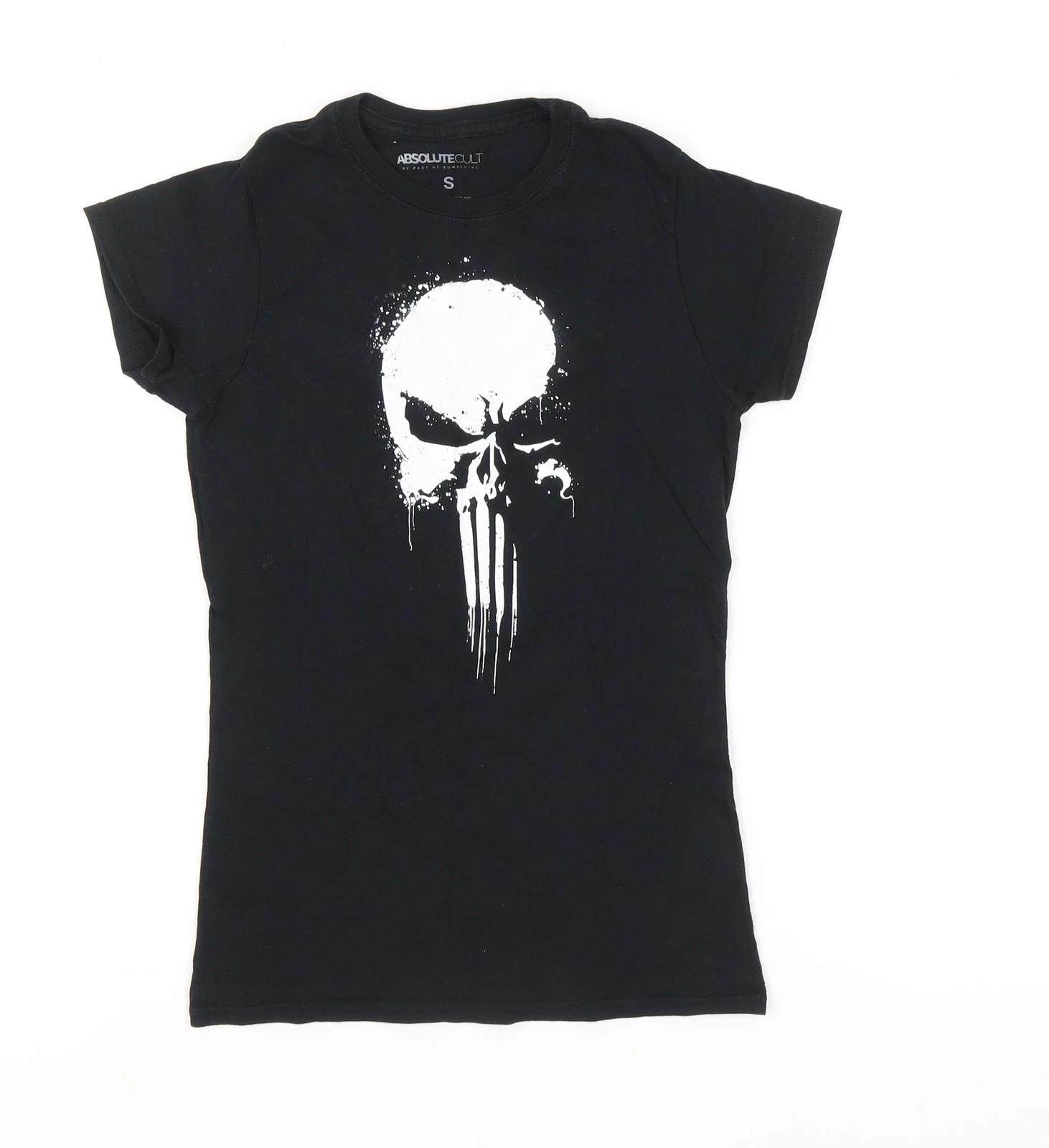 

Absolute Cult Womens Black Cotton Comic Skull T-Shirt Size S L