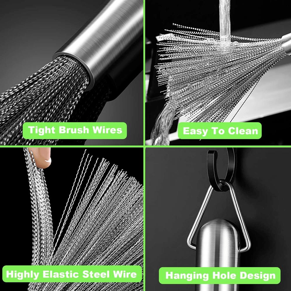 Stainless Steel Dish Brush Long Handle Pot Brush Scrubber Kitchen Cleaning Brush Pan Bowl Cleaner Kitchen Cookware Clean Tool