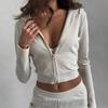 Casual European and American Slim-fit Suit Solid Color Long-sleeved Zipper Hoodie Elastic Trousers Two-piece Set Women