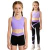 Girls U Neck Cropped Vest Cross Back Keyhole Contrast Color Pants Shorts 3Pcs Sports Set