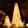 Ensemble d'affichage de figurines pour porche et jardin d'Halloween, Ensemble de 3 figurines esprit en tissu LED blanc chaud avec télécommande pour décoration de fenêtre de fête