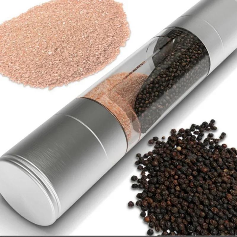2 In 1 Dual Chambers Stainless Steal Sea Salt Pepper Grinder Adjustable Coarseness Spices Mill Seasoning Grinder