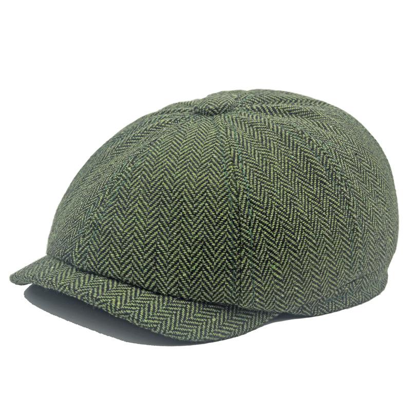 Autumn Winter Herringstone Pattern Octagonal Cap Men's British Beret Newsboy Cap Forward Cap