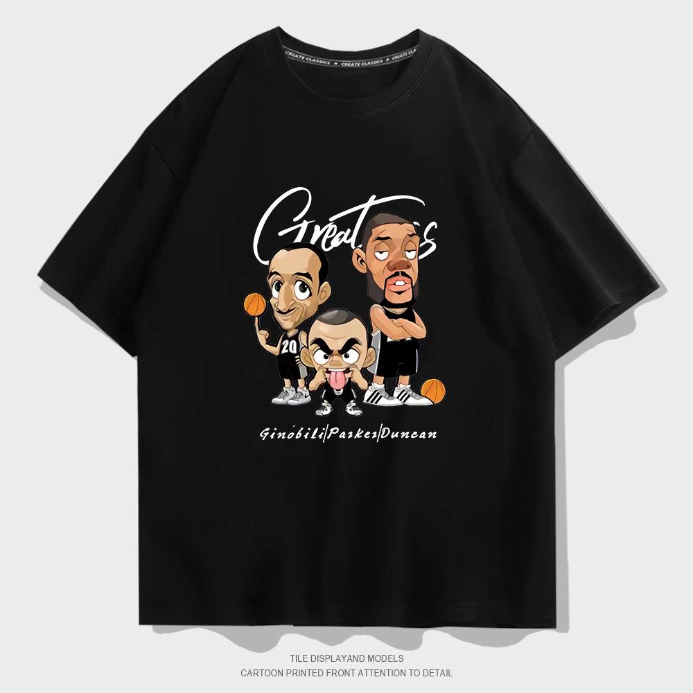 Ginobili Duncan Parker Big Three GDP Printed Short Sleeve T-Shirt Basketball Sports Loose Cotton Half Sleeve XXS
