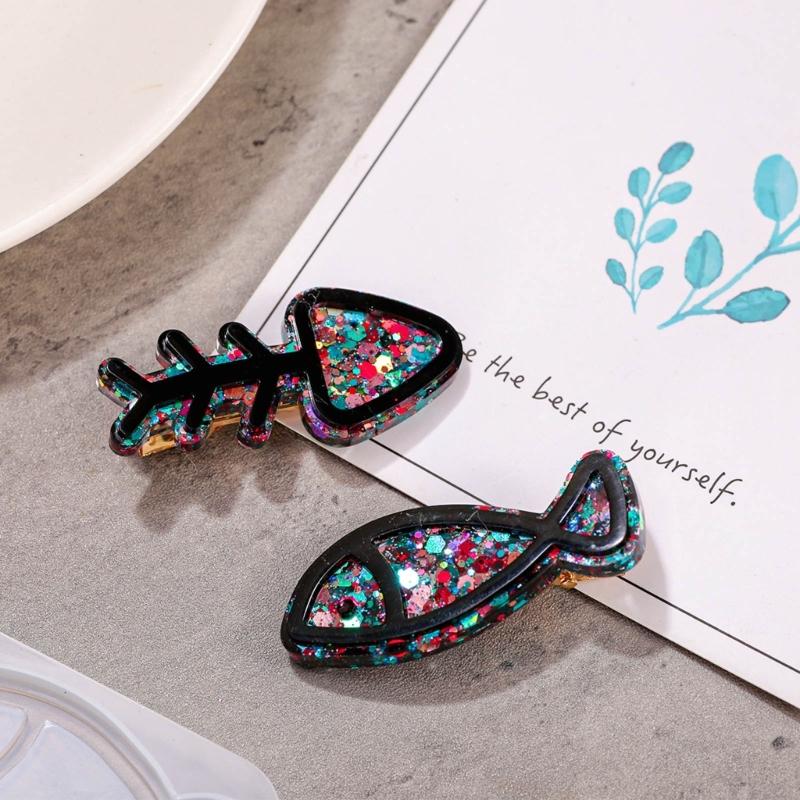 Silikonharzform Haarspangenformen Silikon-Gießwerkzeuge für Epoxidharzkunst Mädchen DIY Haarspange Anhänger Schlüsselanhänger