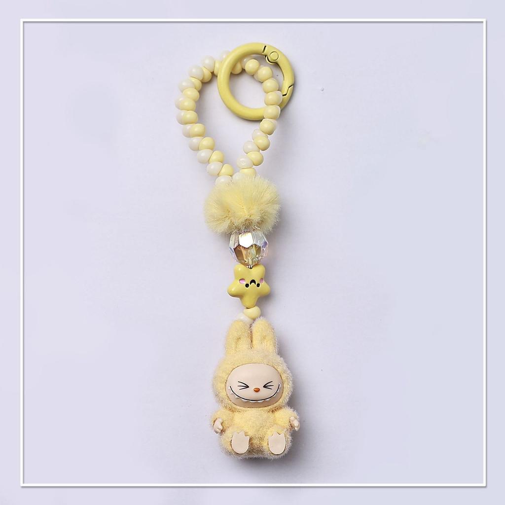 Cute Long String of Rag Beaded Keychain Pendant Personalized Fun Bag Hanging Mobile Phone Lanyard Bag Accessories