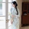 Blue velvet national style Suzhou long-sleeved improved cheongsam winter thick women's new Chinese 1011 new retro autumn and winter
