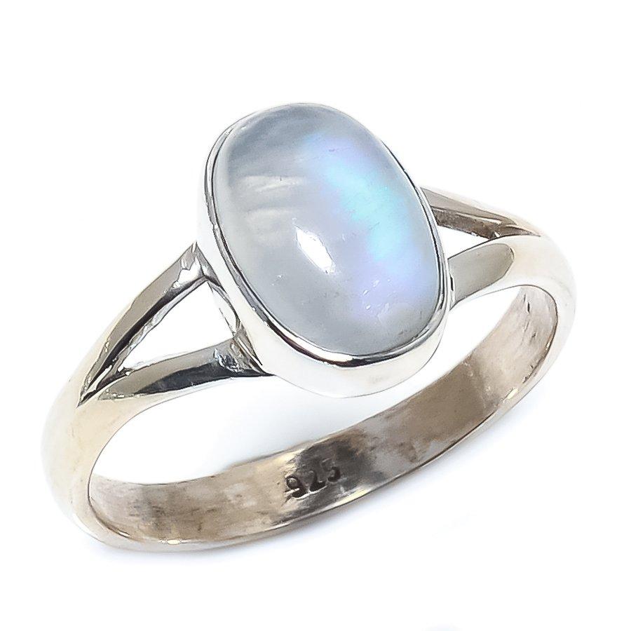 Natural Rainbow Moonstone Gemstone 925 Solid Sterling Silver Ring Size 7.5 W6a58