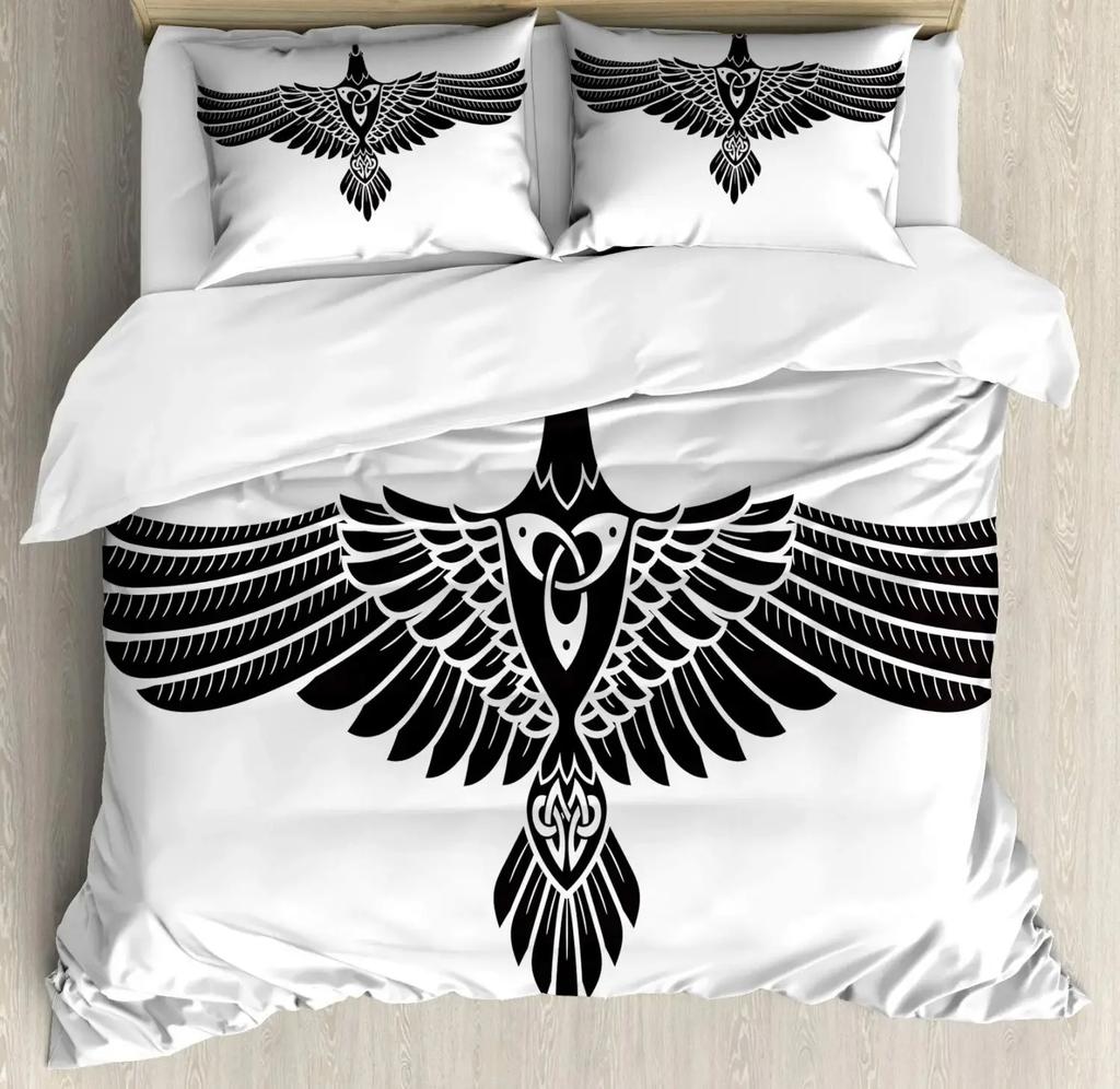 Viking Celtic Duvet Cover Set, Celtic Knot with Tridents Forest and Mountains Scandinavian Germanic Culture,Bedding Sets Decor