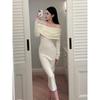 Gentle wind white soft waxy one-word shoulder sweater skirt autumn and winter new temperament slim-fitting off-the-shoulder bottoming knitted dress