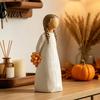 Cream Style Room Decor Girl Holding Bouquet Resin Figurine, Faceless Lady Statue, Romantic Desktop Ornament for Birthday Gift Her Living Bedroom Home