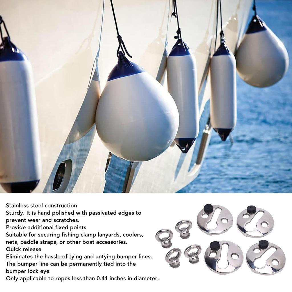 4PCS Boat Bumper Lock Clip Quick Release Polished Stainless Steel Boat Bumper Hangers Hook for Less Than 0.41inch Dia. Rope