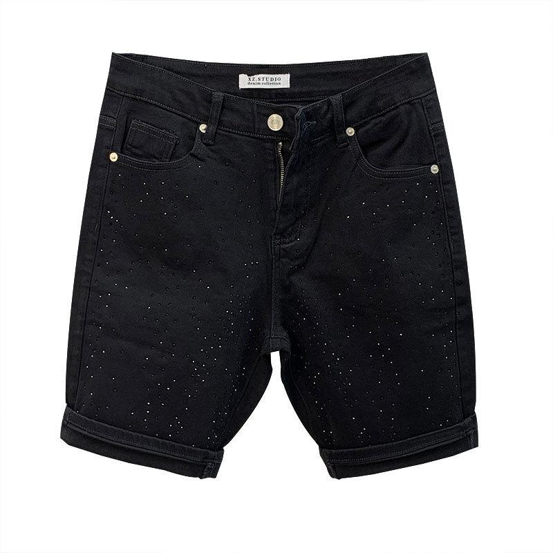 European Station Fashion Full of Hot Diamond Denim Shorts Men's Summer New Youth Trend Brand High Street Casual Five-point Pants