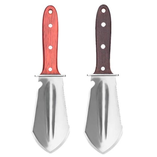 Zahradní lopatka 4 v 1 se zoubkovanou hranou Nerezový řezač s dřevěnou rukojetí Pochva Multifunkční lopatka pro sázení Řezání Kempování