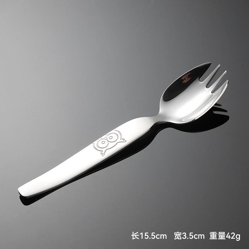 316 Stainless Steel Children's Fork and Spoon Cartoon Owl Steel Stamp Salad Fork Mother and Baby Feeding Tableware Set