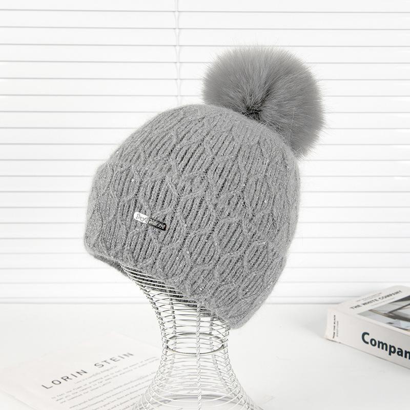 

Шапка Осінньо-зимова жіноча тепла вовняна шапка флісова потовщена в язана шапка мила шапка з вушками повсякденний одяг для вулиці та на Різдво One size сірий колір