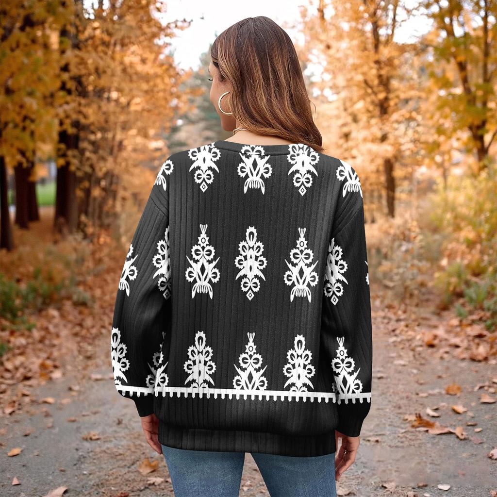 Women's Printed Lightweight Brushed-Cotton Round Neck Top