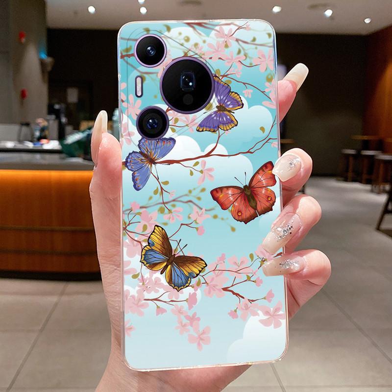 Phone Case For Huawei Pura 70 Pro Plus 70Pro+ 5G Simplicity Luxury Butterfly Flowers Transparent Casing Soft Silicone Back Cover