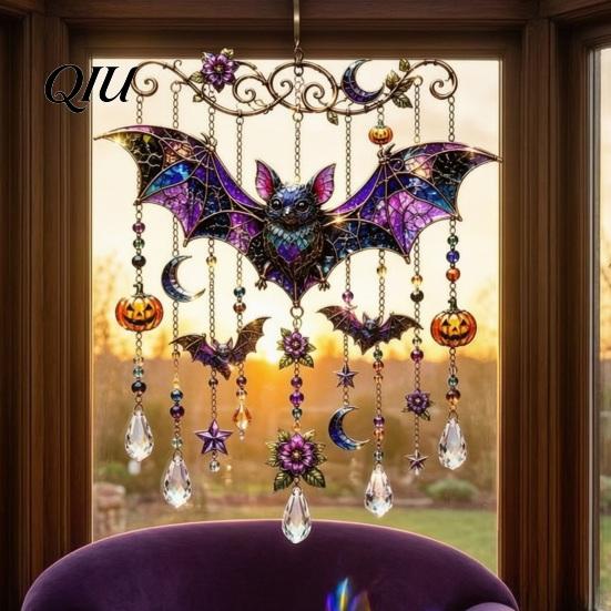 Mysterious Courtyard Landscaping Halloween Wind Chime, Colorful Bird Sun Catcher, Cute Spooky Window Suncatcher Ghost Windchime, Hanging Decoration