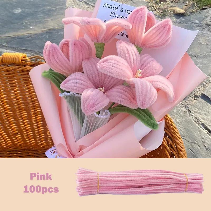 

100 шт. Разноцветные синельные палочки Палочки для чистки трубок Плюшевые мишурные палочки Проволочные скручивающиеся палочки Полоска для волос Сделай сам Ремесленные Обучающие игрушки Ручная работа 30cm x 0.6cm розовый